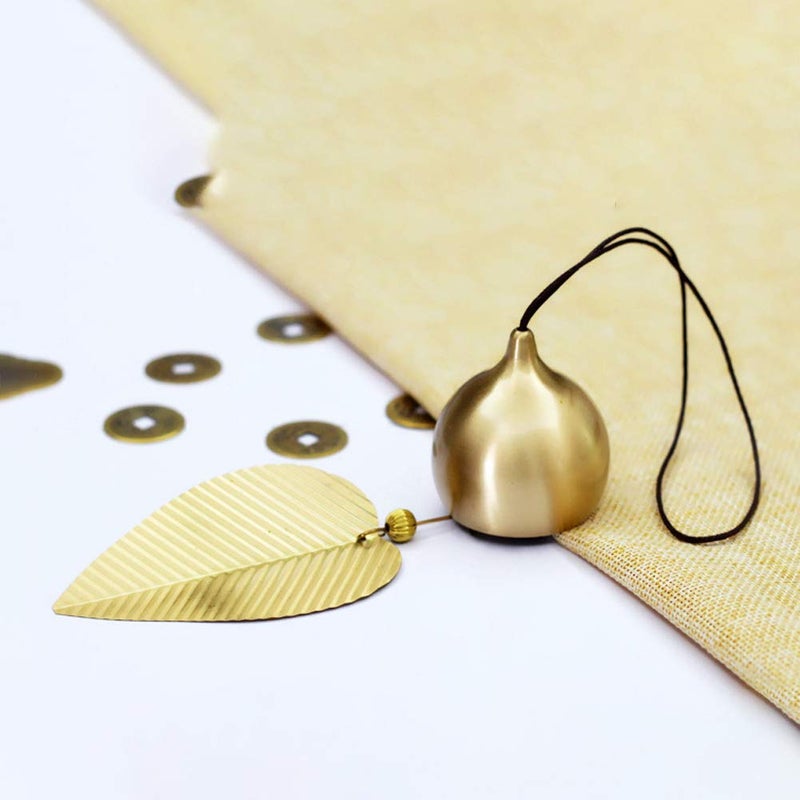 Afiaiwei Gold Leaf Hanging Bell Good Luck Bell Wind Chime Home Window Decoration Bell for Wealth and Safe Pendant Chinese Feng Shui Bell - Image 4